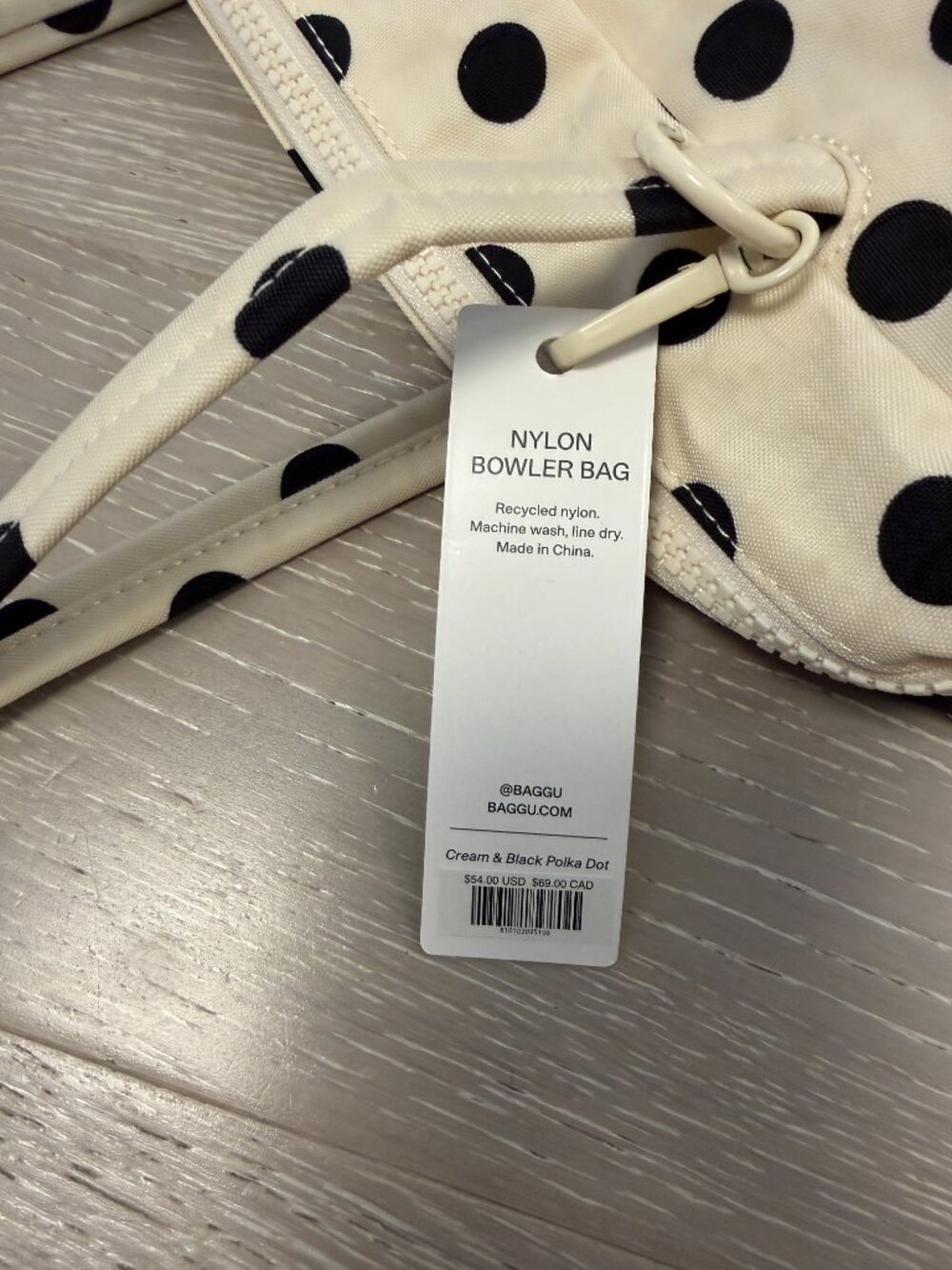 NWT BAGGU Nylon Bowler Bag Cream + Black Polka Dot - UO Exclusive - Picture 3 of 4